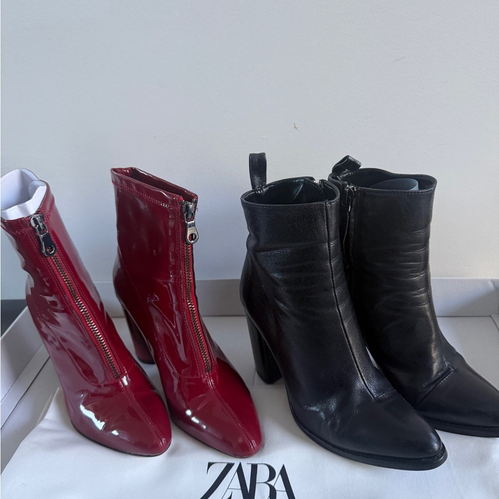 2 pairs 1 price ZARA Red Patent & Black Leather Ankle Booties